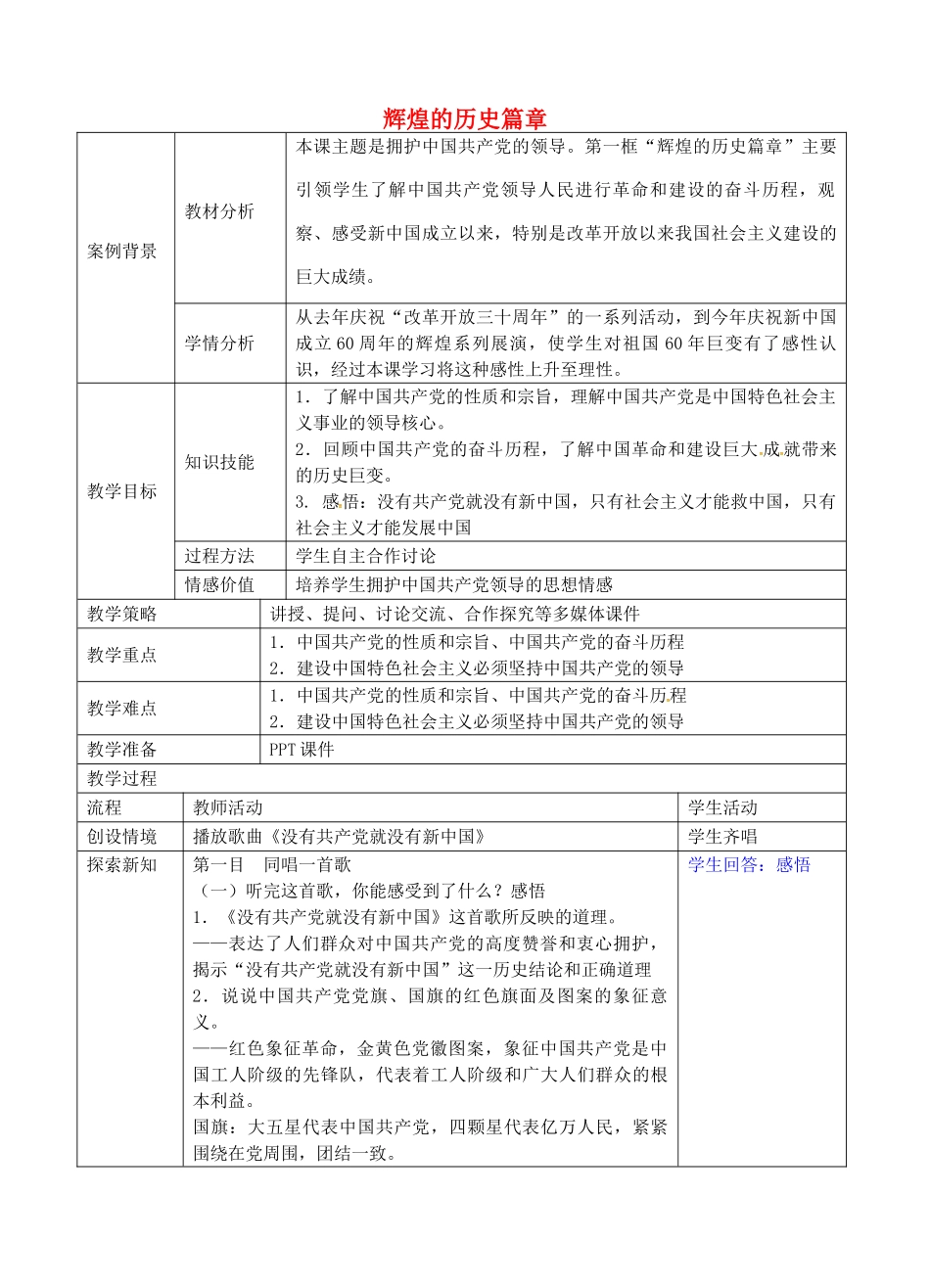 九年级政治全册 4.8.1 辉煌的历史篇章教案 苏教版-苏教版初中九年级全册政治教案_第1页