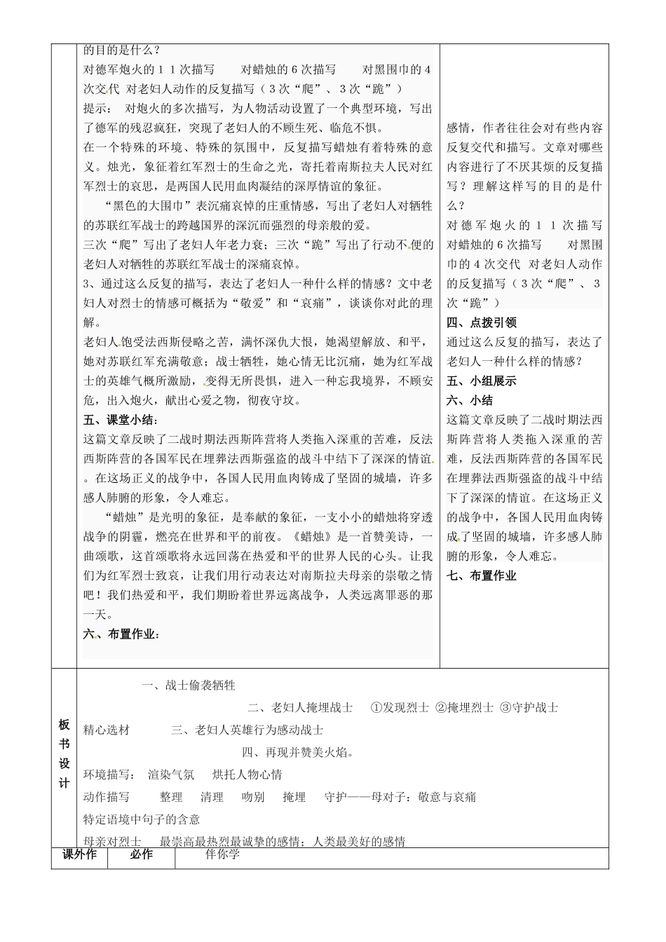 七年级语文下册 第4课《蜡烛》教案 鲁教版五四制-鲁教版五四制初中七年级下册语文教案_第2页