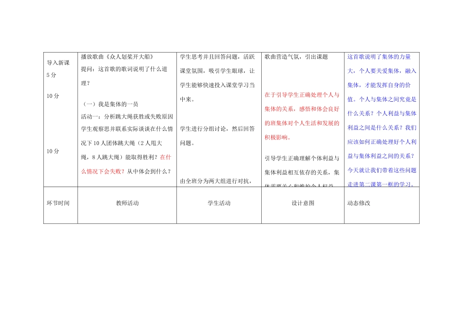 吉林省双辽市九年级政治全册 第一单元 承担责任 服务社会 第二课 在承担责任中成长 第1框 承担关爱集体的责任教案 新人教版-新人教版初中九年级全册政治教案_第2页