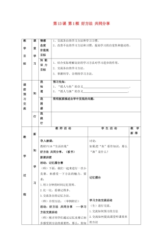 江苏省大丰市刘庄镇三圩初级中学七年级政治上册 第13课 第1框 好方法 共同分享教案 苏教版