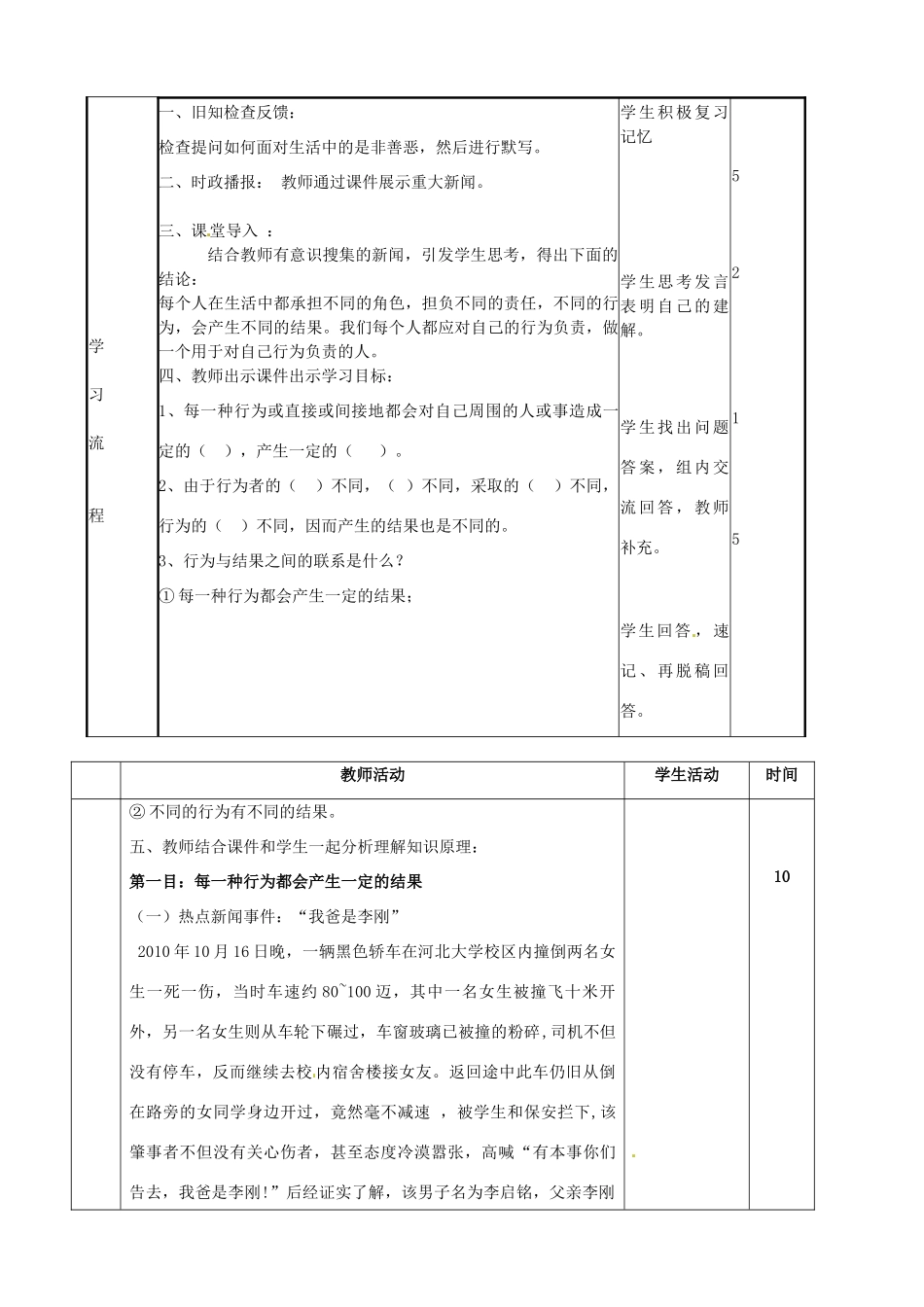 河北省辛集三中七年级政治下册《18.1 行为不同 结果不同》教案 新人教版_第2页