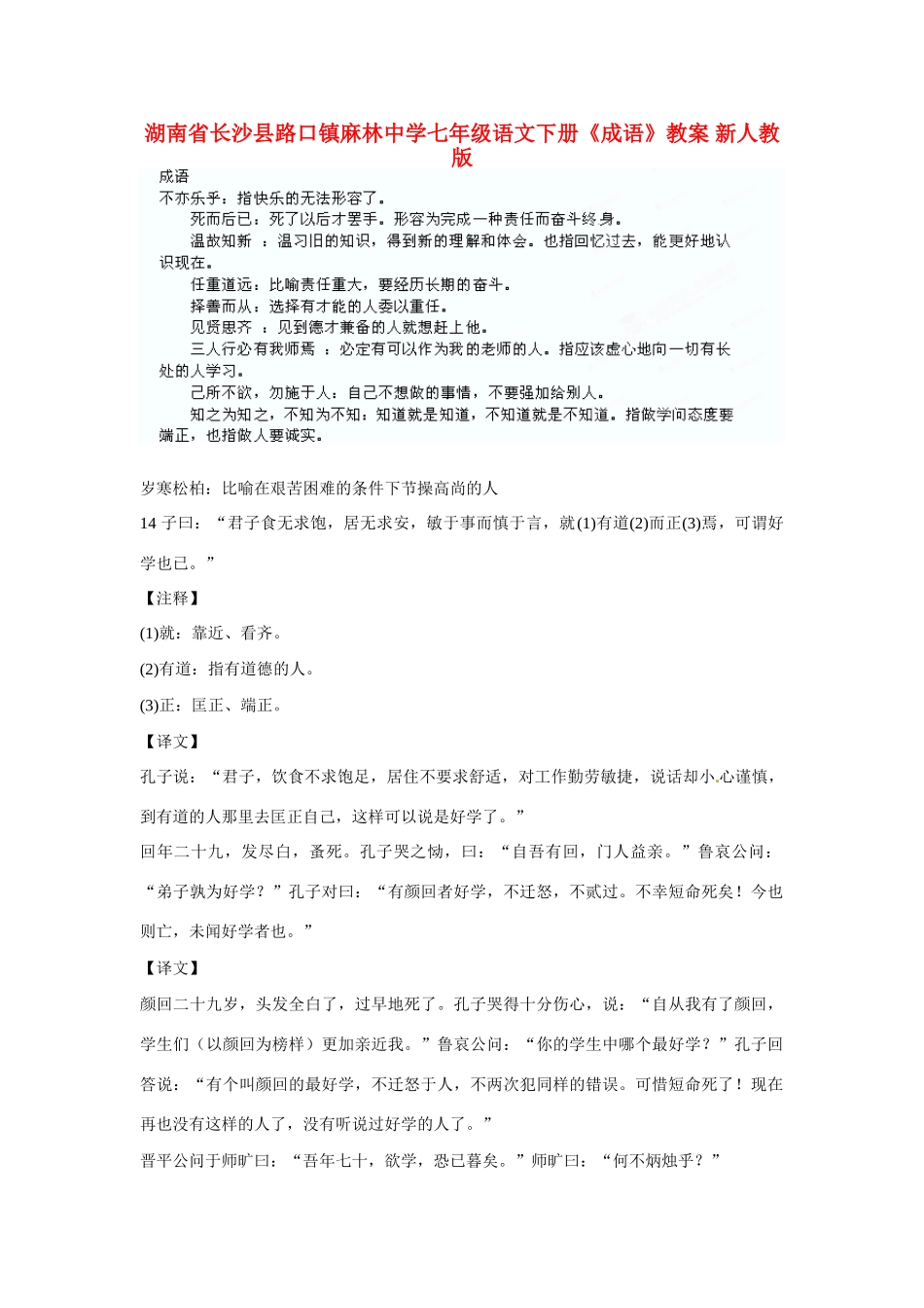湖南省长沙县路口镇麻林中学七年级语文下册《成语》教案 新人教版_第1页