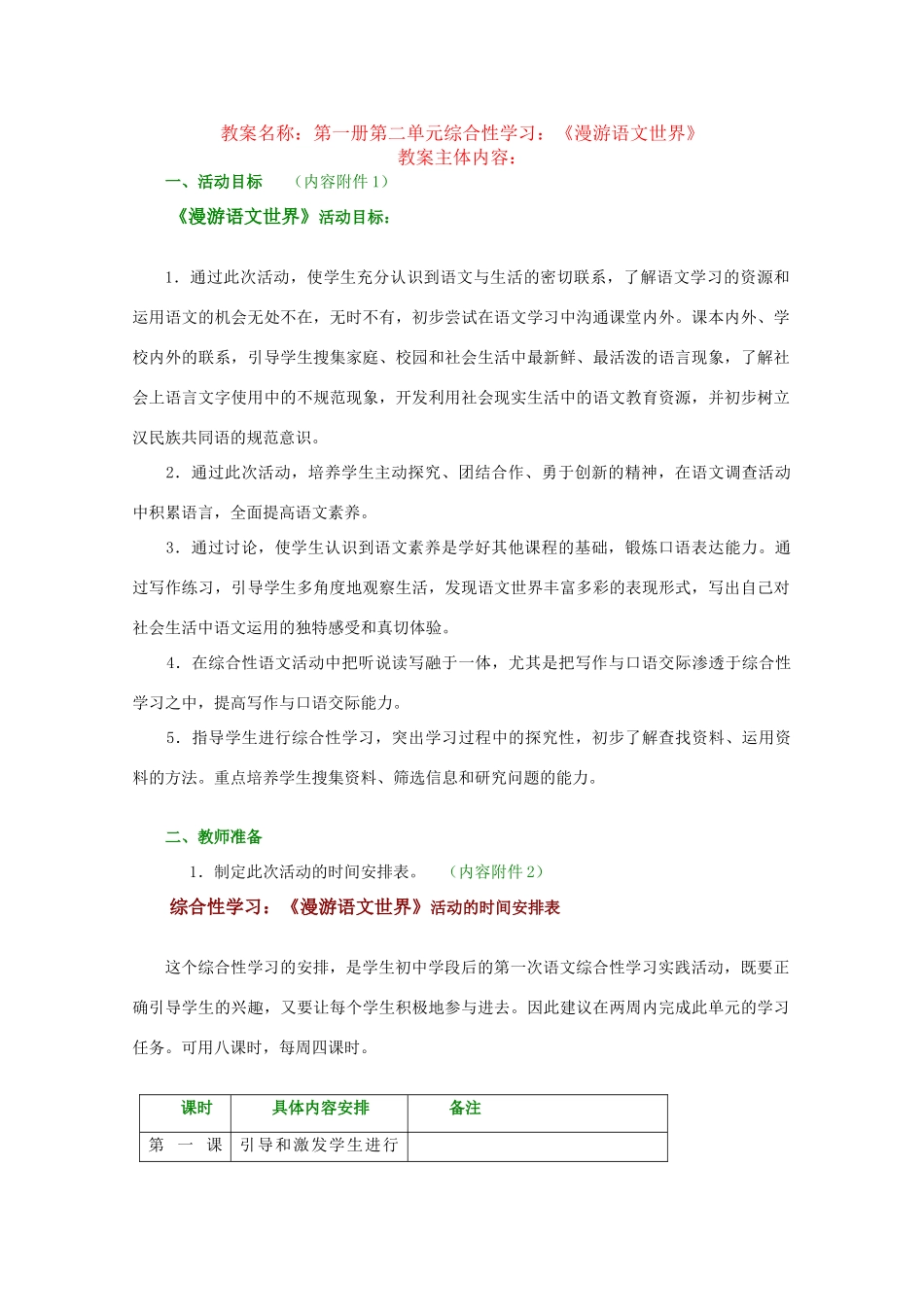 七年级语文上册 第二单元综合性学习《漫游语文世界》精品教案 新人教版_第1页