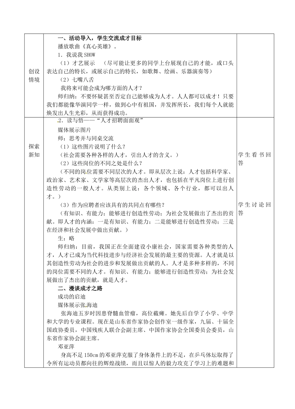 江苏省张家港市第一中学九年级政治全册 理想伴我成长教案 新人教版_第2页