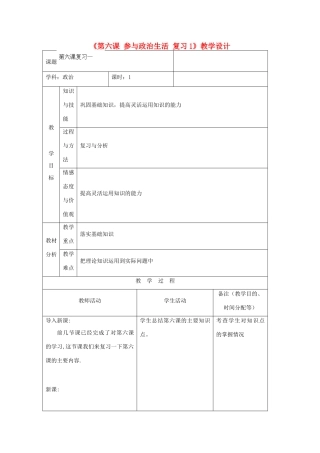 吉林省四平市第十七中学九年级政治全册《第六课 参与生活》复习教案1 新人教版