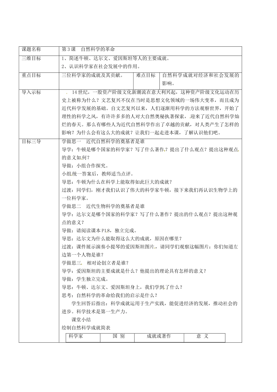重庆市沙坪坝区九年级历史下册 世界近代史(下)第六学习主题 近代科学与思想文化 第3课 自然科学的革命教案 川教版-川教版初中九年级下册历史教案_第2页
