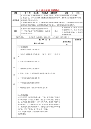 江苏省新沂市第二中学九年级政治全册 11.2 抓住机遇 迎接挑战教案 苏教版