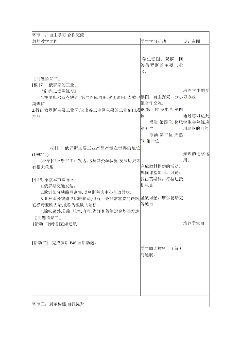 山东省临沭县第三初级中学七年级地理下册 第四节 俄罗斯（第2课时）教案 湘教版_第2页