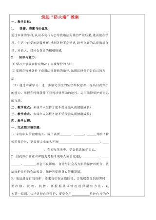 江苏省张家港市第一中学九年级政治全册 筑起“防火墙”教案 新人教版