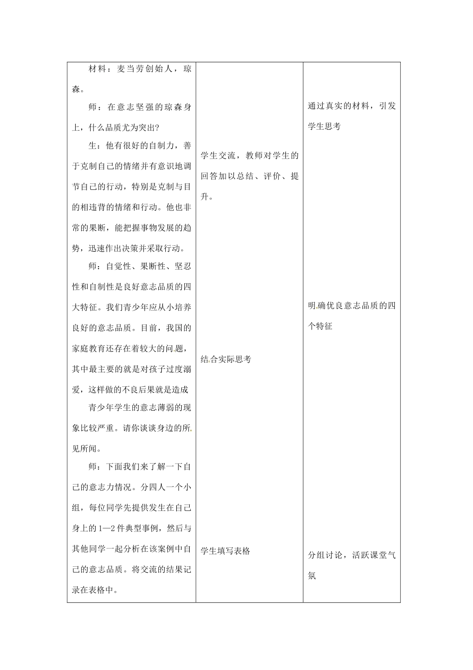江苏省昆山市锦溪中学八年级政治上册 3-1 意志的特征教案 苏科版_第3页