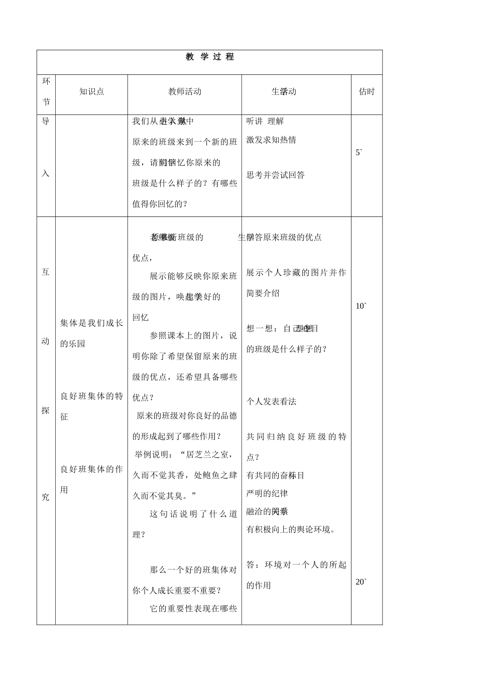 七年级思品上册 6新集体 新面貌同步教案 鲁教版_第2页
