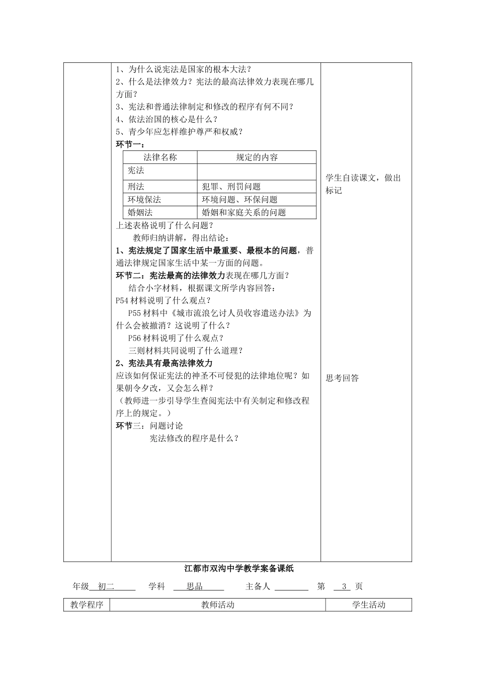江苏省扬州市江都区双沟中学八年级政治下册 神圣的宪法教案 苏教版_第3页