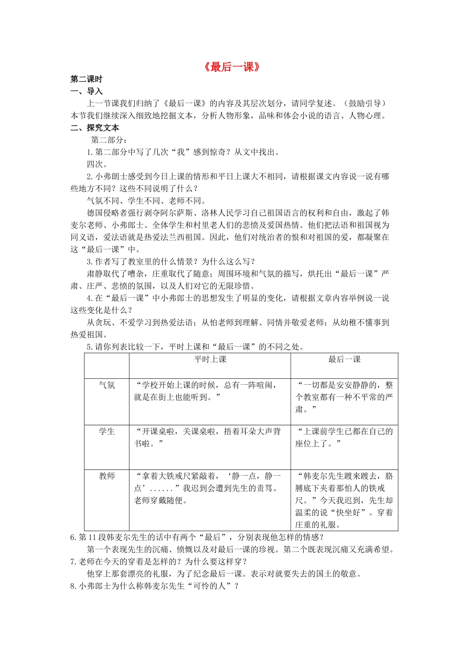 七年级语文下册 7《最后一课》教学设计2 新人教版-新人教版初中七年级下册语文教案_第1页