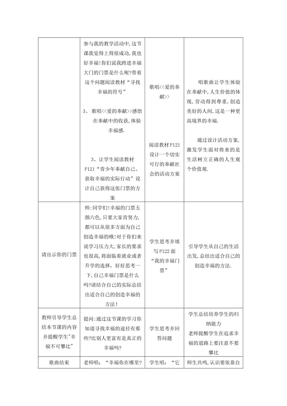 辽宁省凌海市石山初级中学九年级政治全册《幸福门票》教学设计 人民版_第3页