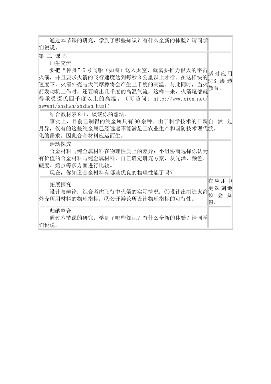 九年级化学：第单元课题1 金属材料（教案）人教五四制版_第2页