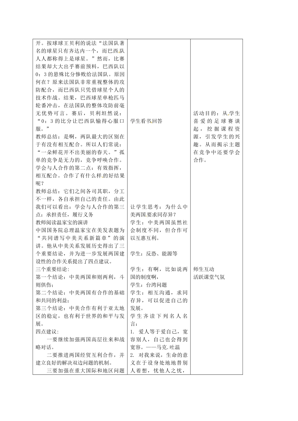 九年级政治全册 第四课 学会合作 第二框 学会与人合作教案 苏教版-苏教版初中九年级全册政治教案_第2页
