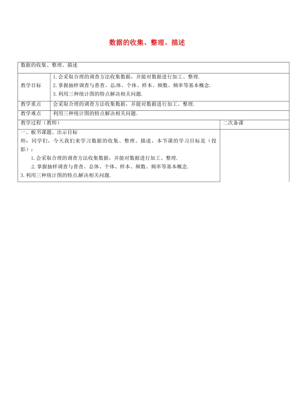 八年级数学下册 第7章 数据的收集、整理、描述教案 （新版）苏科版-（新版）苏科版初中八年级下册数学教案_第1页