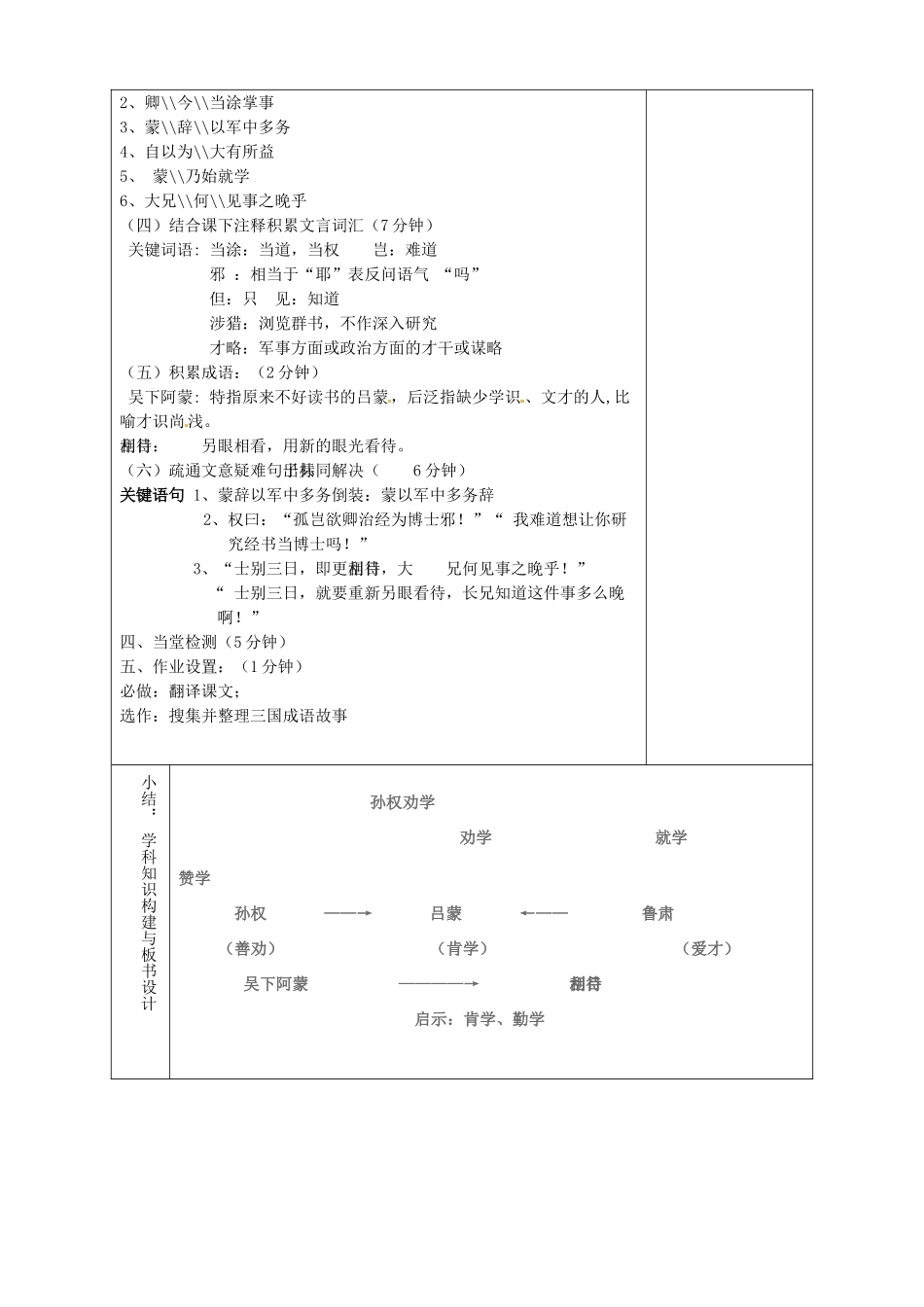 山东省淄博市临淄区第八中学七年级语文上册《第12课 孙权劝学》教案2 鲁教版五四制_第2页