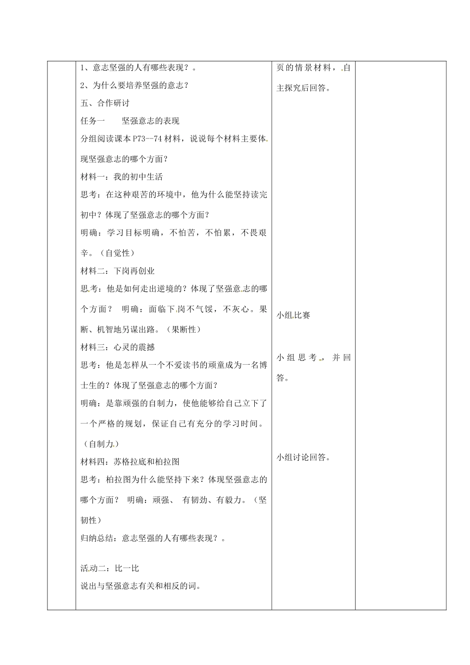 （秋季版）七年级道德与法治上册 第四单元 历经风雨 才见彩虹 第八课 宝剑锋从磨砺出 第一框 让我们选择坚强教案 鲁人版六三制-鲁人版初中七年级上册政治教案_第2页
