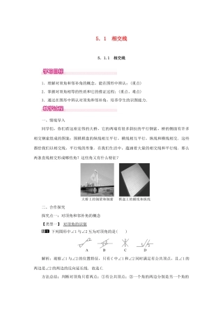 春七年级数学下册 第五章 相交线与平行线 5.1 相交线 5.1.1 相交线教案1 （新版）新人教版-（新版）新人教版初中七年级下册数学教案