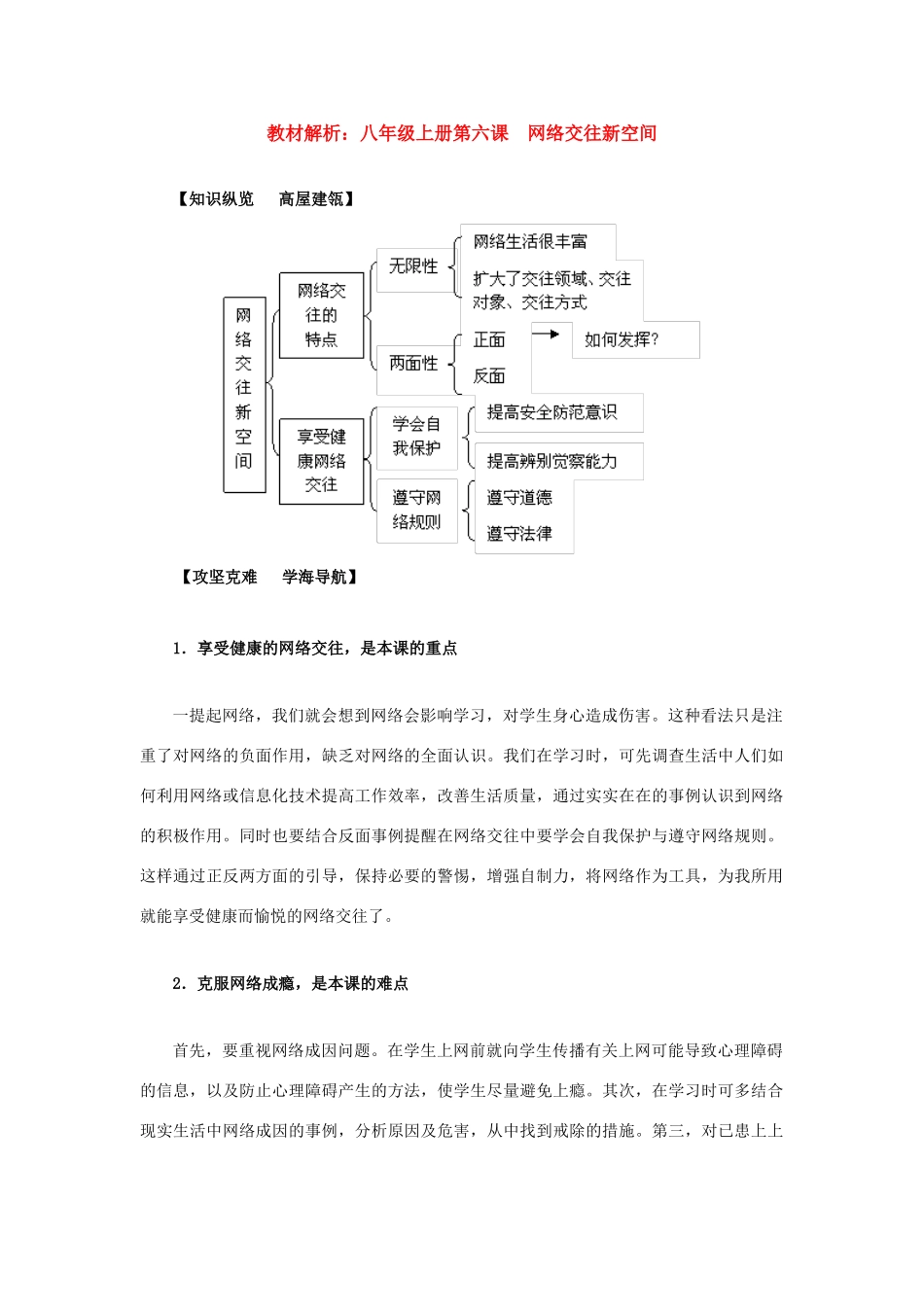 八年级政治上册 第六课《网络交往新空间》教材解析 人教新课标版_第1页
