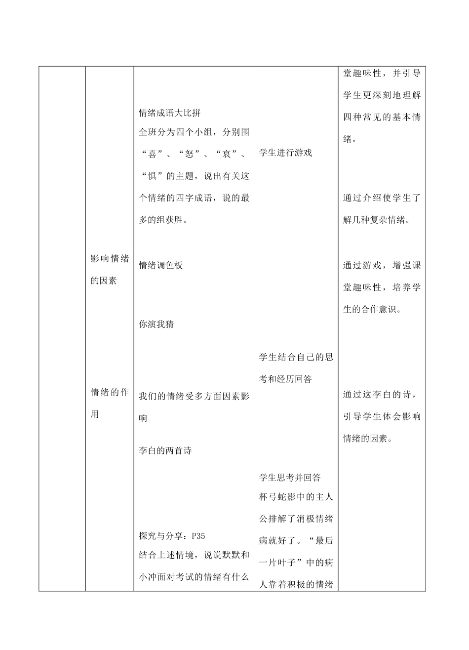 （秋季版）七年级道德与法治下册 第二单元 做情绪情感的主人 第四课 揭开情绪的面纱 第1框 青春的情绪教学设计 新人教版-新人教版初中七年级下册政治教案_第3页