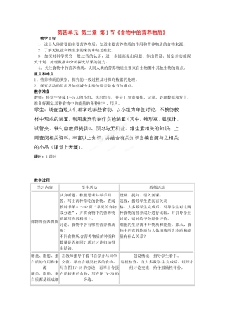 福建省泉州市泉港区三川中学八年级生物上册 第四单元 第二章 第1节《食物中的营养物质》教学设计 鲁科版