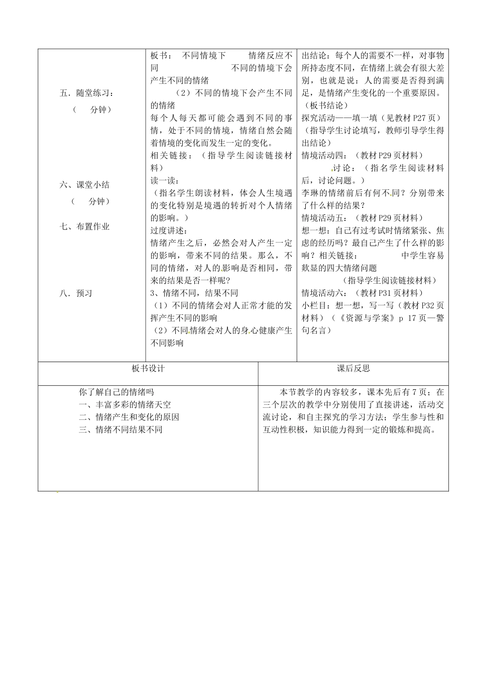 七年级政治下册 第13课 第1框 你了解自己的情绪吗教案 鲁教版-鲁教版初中七年级下册政治教案_第2页