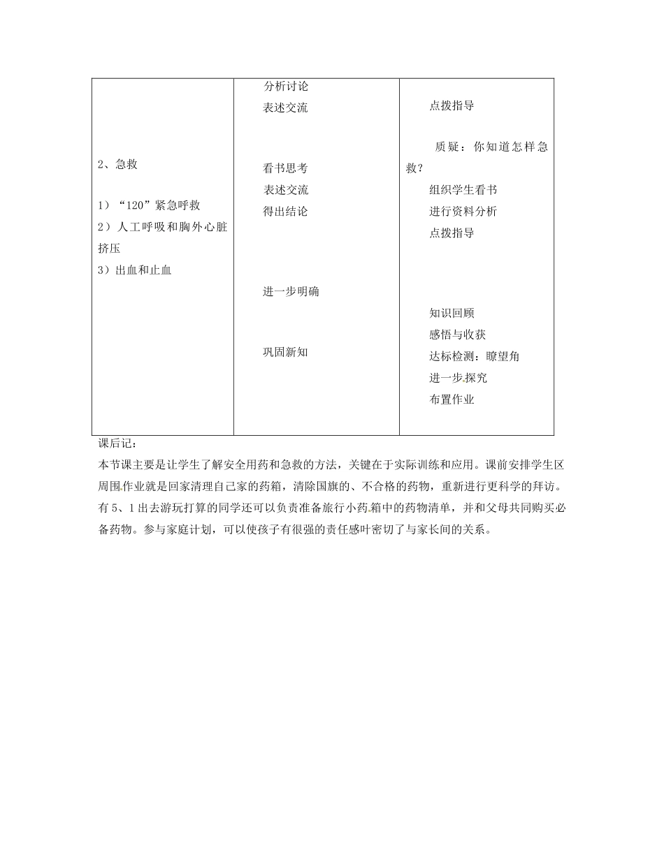 福建省永春第二中学八年级生物下册 第八单元《第二章 用药和急救》教案 新人教版_第2页