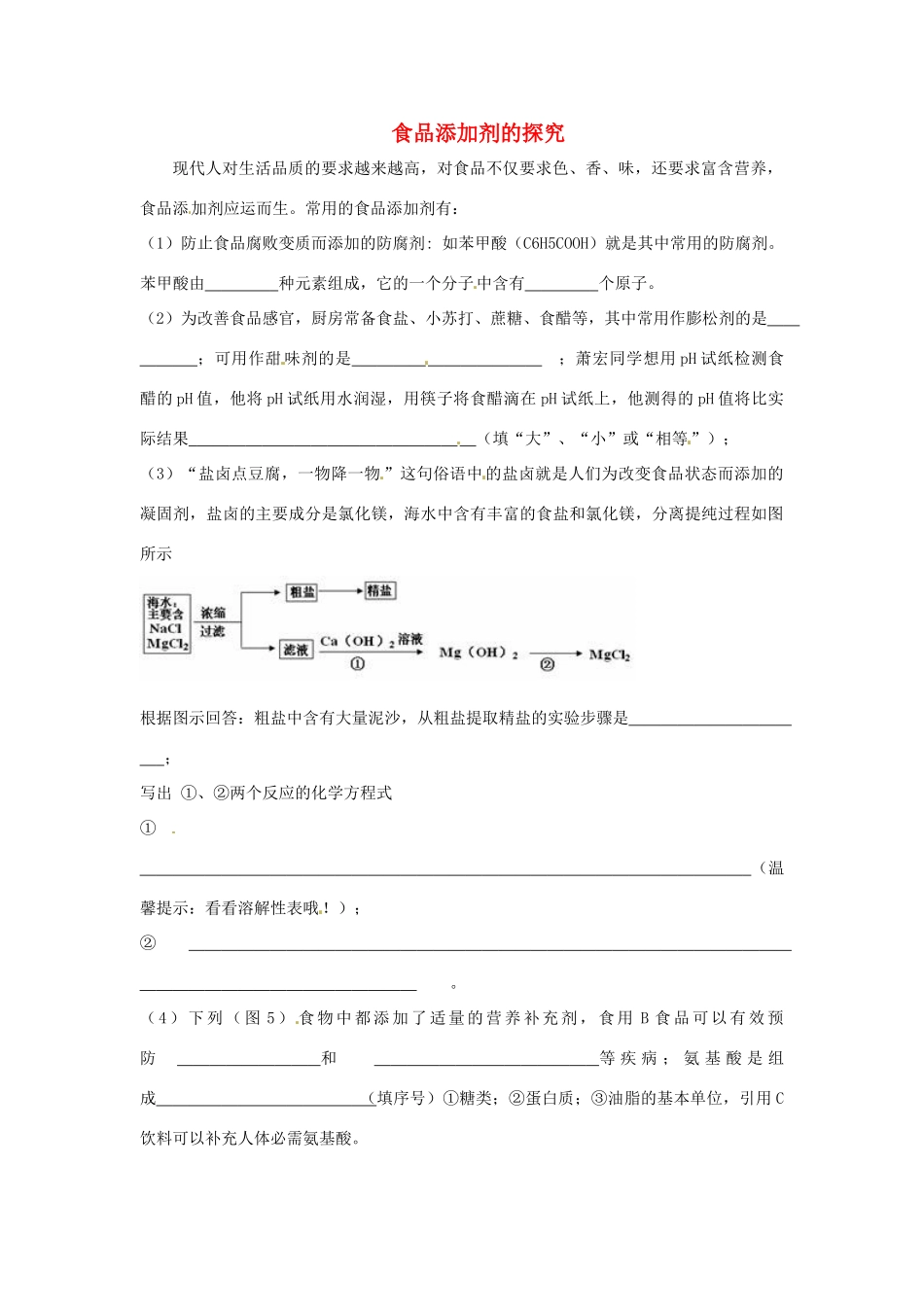 中考化学热点小题 食品添加剂的探究_第1页