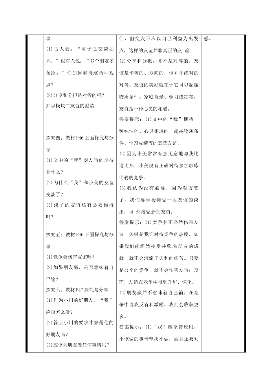 （秋季版）七年级道德与法治上册 第二单元 友谊的天空 第四课 友谊与成长同行 第2框 深深浅浅话友谊电子教案 新人教版-新人教版初中七年级上册政治教案_第3页