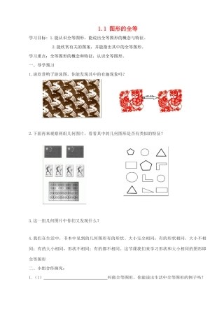 八年级数学上册 第1章 全等三角形 1.1 全等图形教案1（新版）苏科版-（新版）苏科版初中八年级上册数学教案