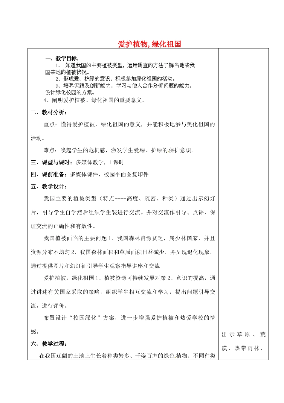 河北省高碑店市第三中学七年级生物上册 第六章 爱护植物,绿化祖国教案 新人教版_第1页