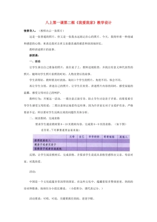 八年级政治1.2　我爱我家　　教案2人教版
