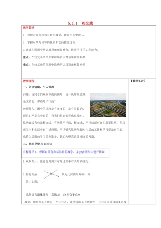 春七年级数学下册 第五章 相交线与平行线 5.1 相交线 5.1.1 相交线教案2 （新版）新人教版-（新版）新人教版初中七年级下册数学教案