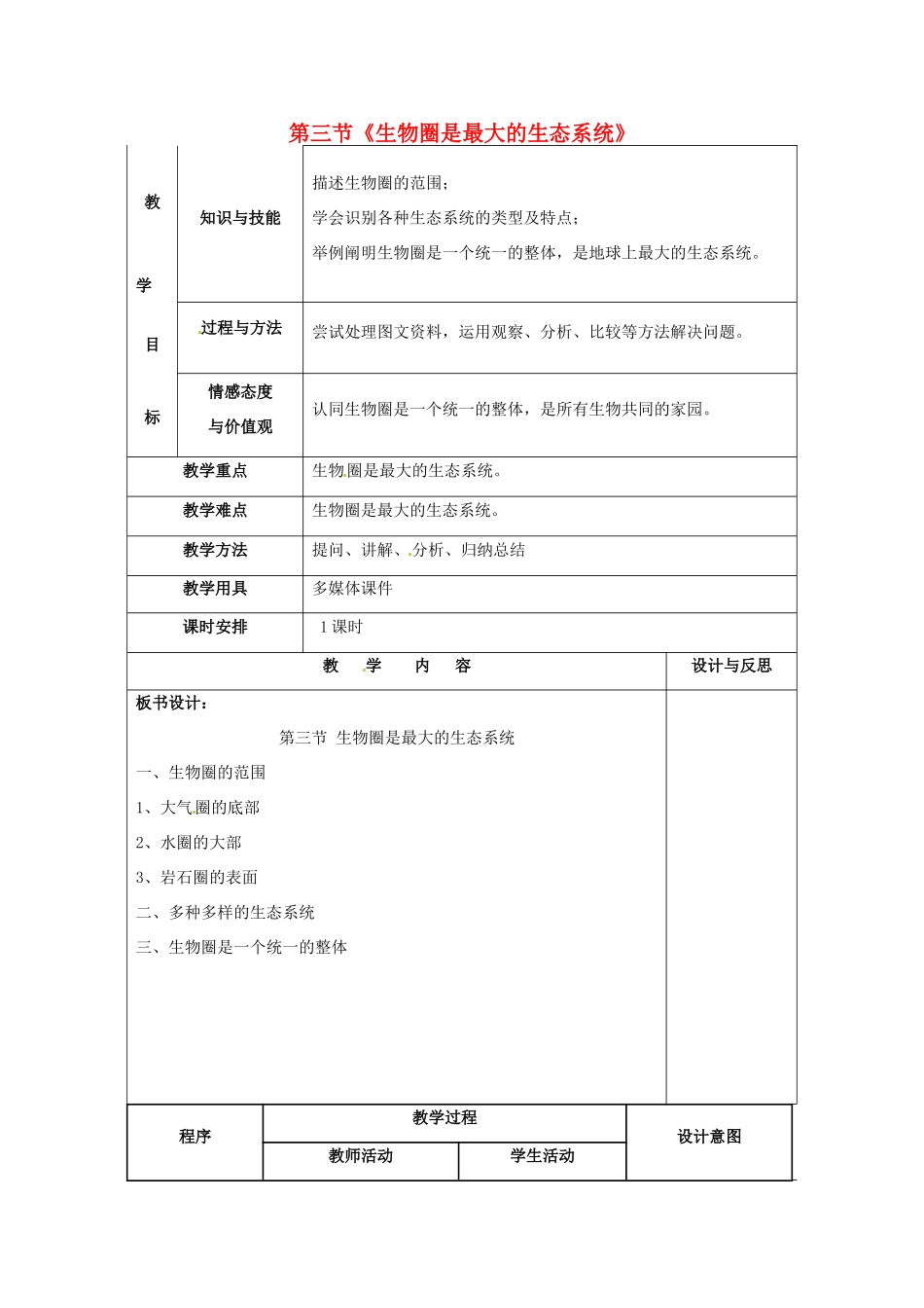 福建省厦门市集美区灌口中学七年级生物上册 生物圈是最大的生态系统教案 （新版）新人教版_第1页