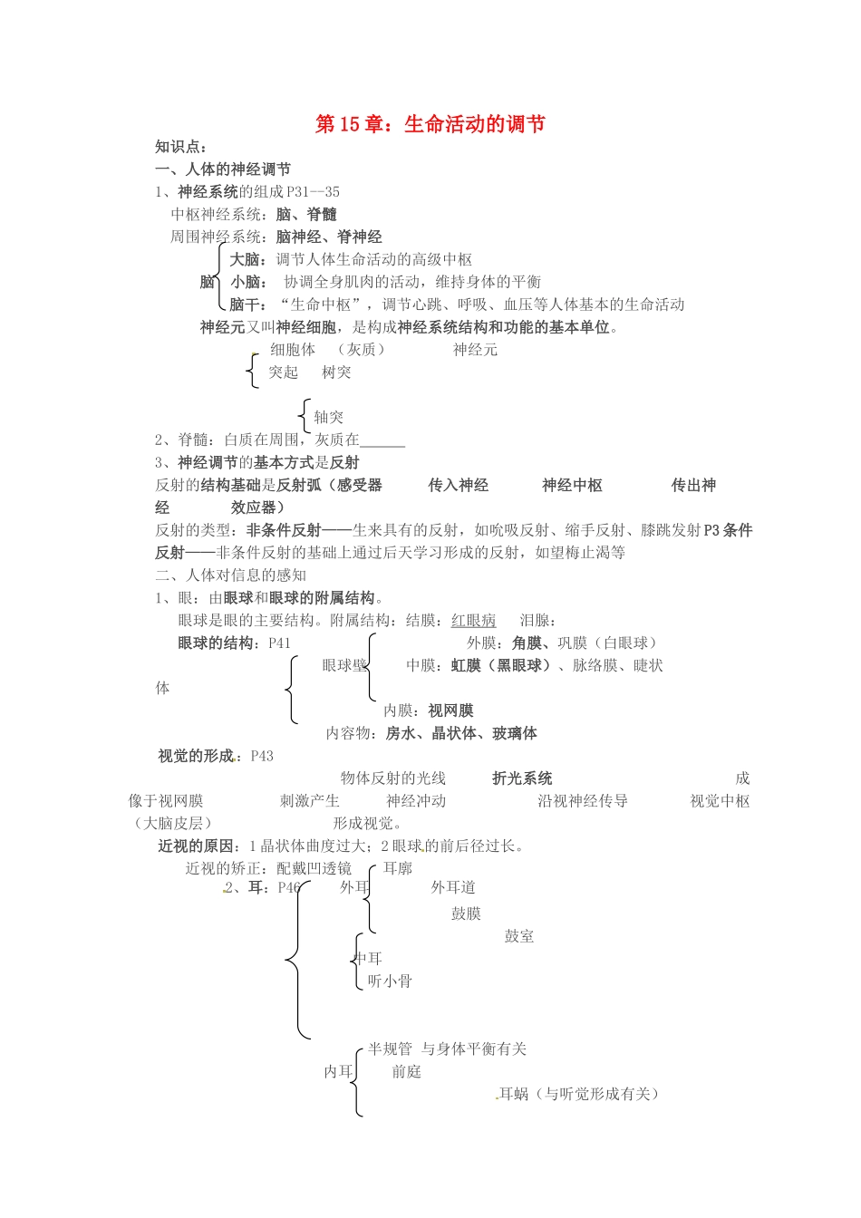 第15章 生命活动的调节 章复习教案_第1页