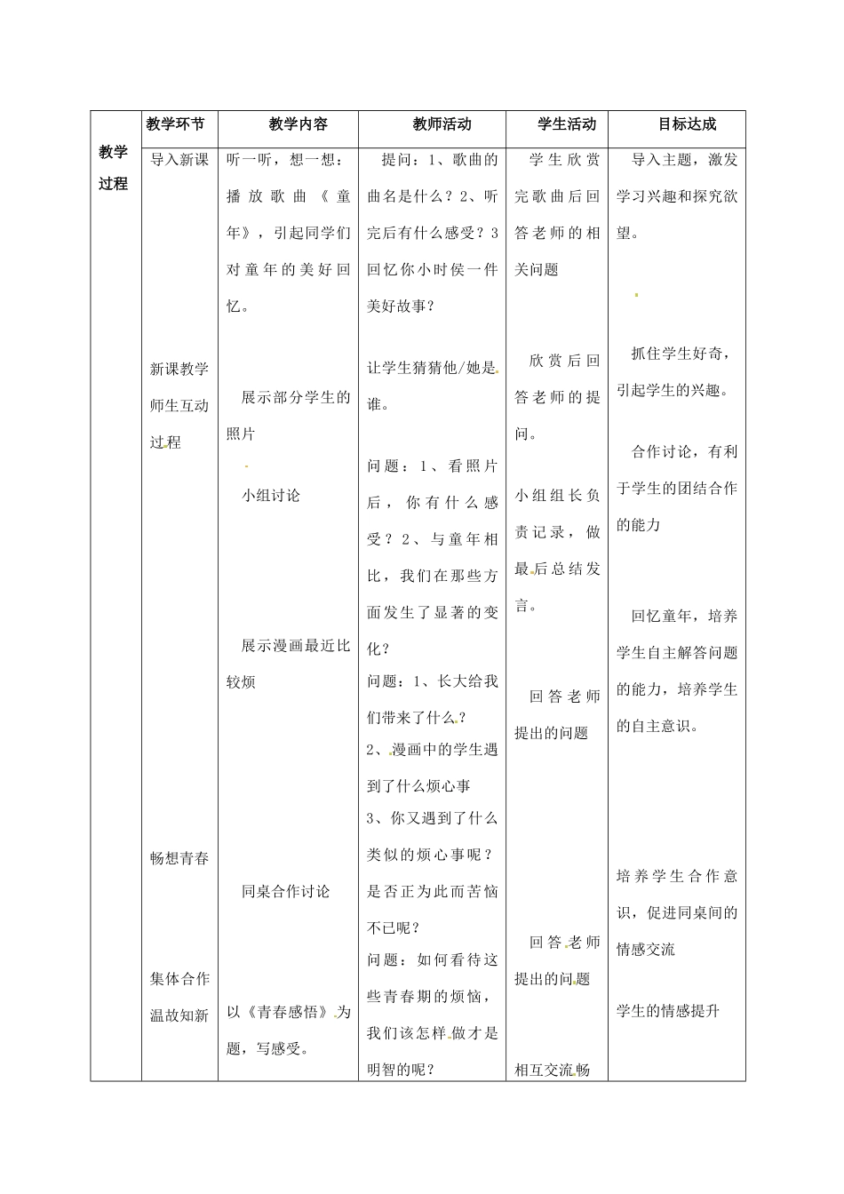 八年级政治上册 1.1《步入青春地带》教案 湘师版_第2页