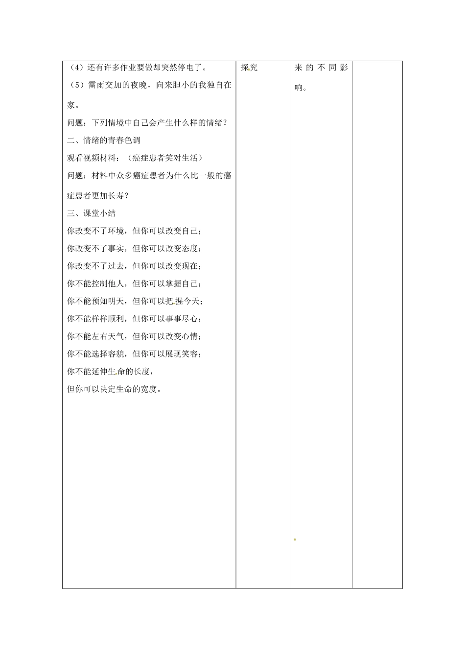 （秋季版）甘肃省武威市七年级道德与法治下册 第二单元 做情绪情感的主人 第四课 揭开情绪的面纱 第1框 青春的情绪教案 新人教版-新人教版初中七年级下册政治教案_第3页