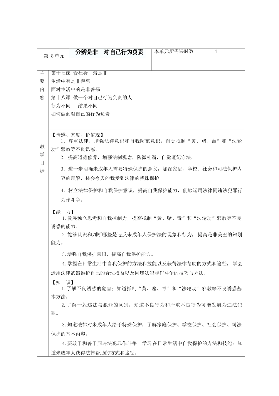 山东省滨州市邹平实验中学七年级政治下册 第八单元 分辨是非，对自己行为负责备课教案 鲁教版_第2页