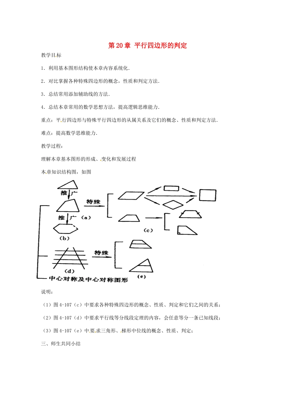 八年级数学下册 第20章 平行四边形的判定教案 华东师大版-华东师大版初中八年级下册数学教案_第1页