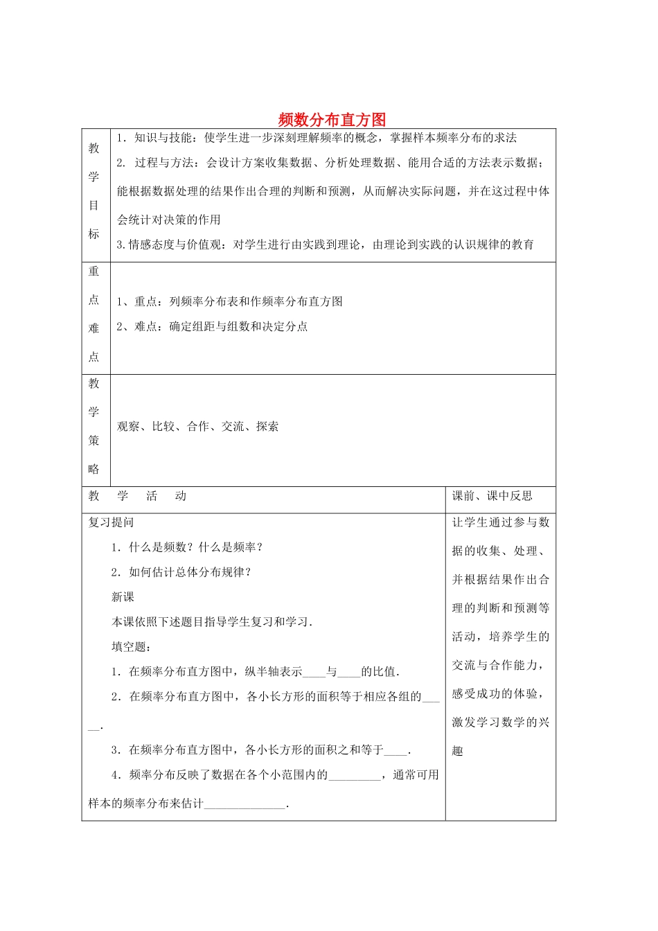 畅优新课堂八年级数学下册 第5章 数据的频数分布 5.2 频数分布直方图（第2课时）教案 （新版）湘教版-（新版）湘教版初中八年级下册数学教案_第1页
