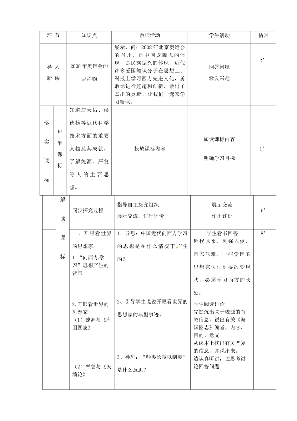 山东省临沭县第三初级中学八年级历史上册《第21课 科学技术与思想文化（一）》教案 人教新课标版_第2页