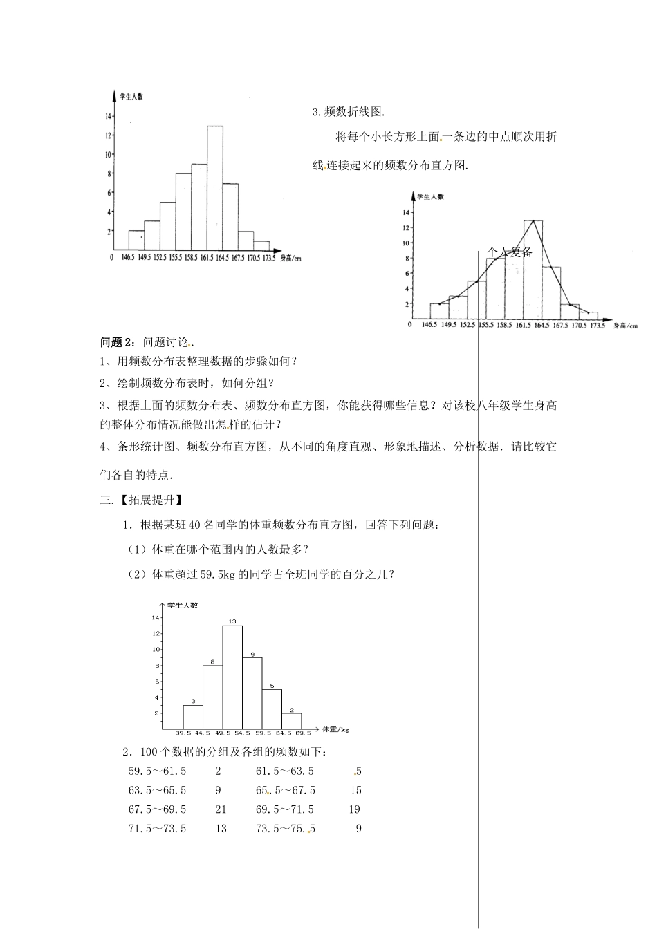 八年级数学下册 7.4 频数分布表和频数分布直方图教案 （新版）苏科版-（新版）苏科版初中八年级下册数学教案_第2页