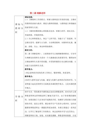八年级政治上册 第二课 理解老师教案 教科版