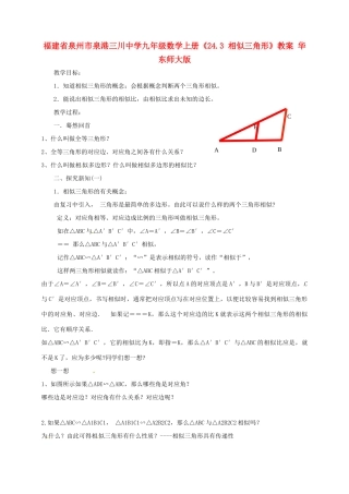 福建省泉州市泉港三川中学九年级数学上册《24.3 相似三角形》教案 华东师大版