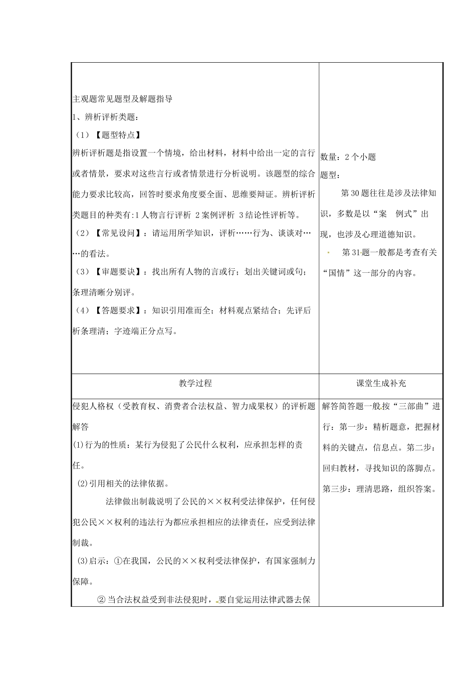 云南省涧彝族自治县中考政治第四轮复习 课题42 综合训练阶段 强化做题 全面提高教案-人教版初中九年级全册政治教案_第2页