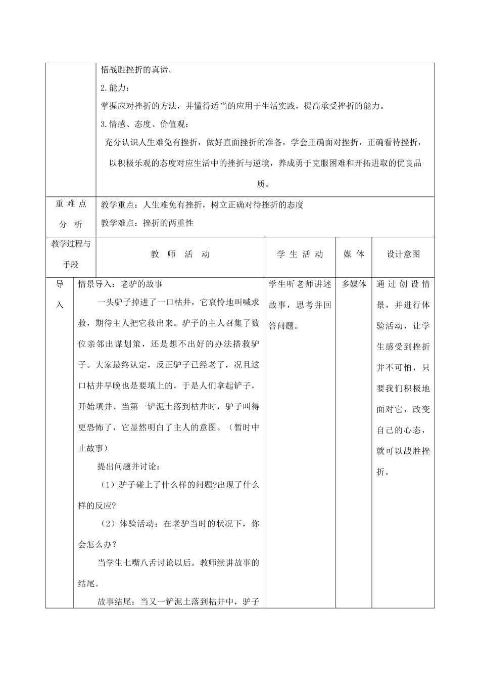七年级政治上册 6.1直面挫折第二课时教案 粤教版_第2页