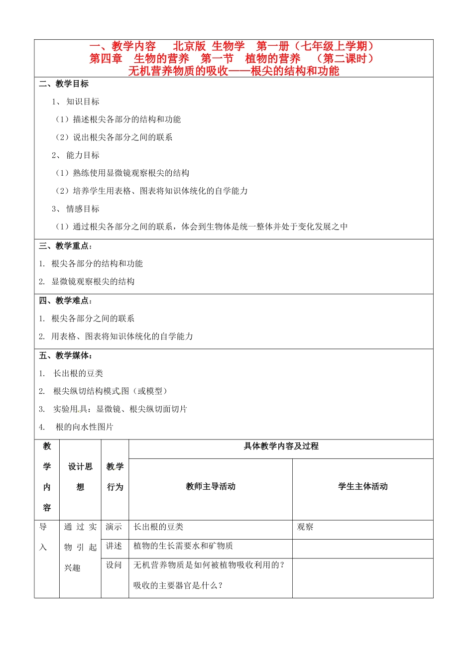 第四章 第一节 植物的营养 教案2_第1页