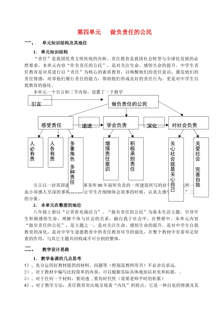 八年级政治上册 第四单元 做负责任的公民单元教案 湘教版_第1页